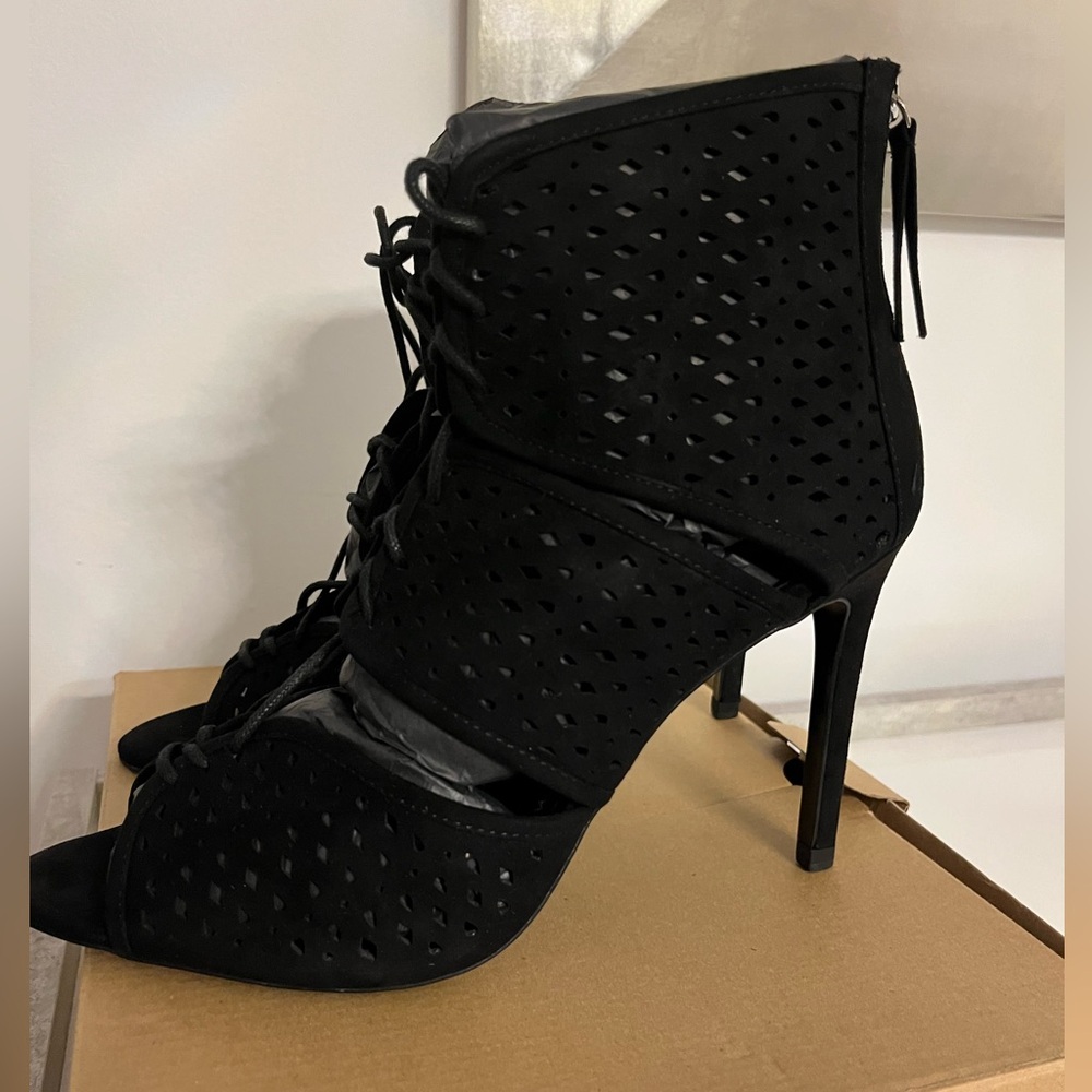 Zara Black Heels BRAND NEW!!! Suede lace up open toe heels - Size 10